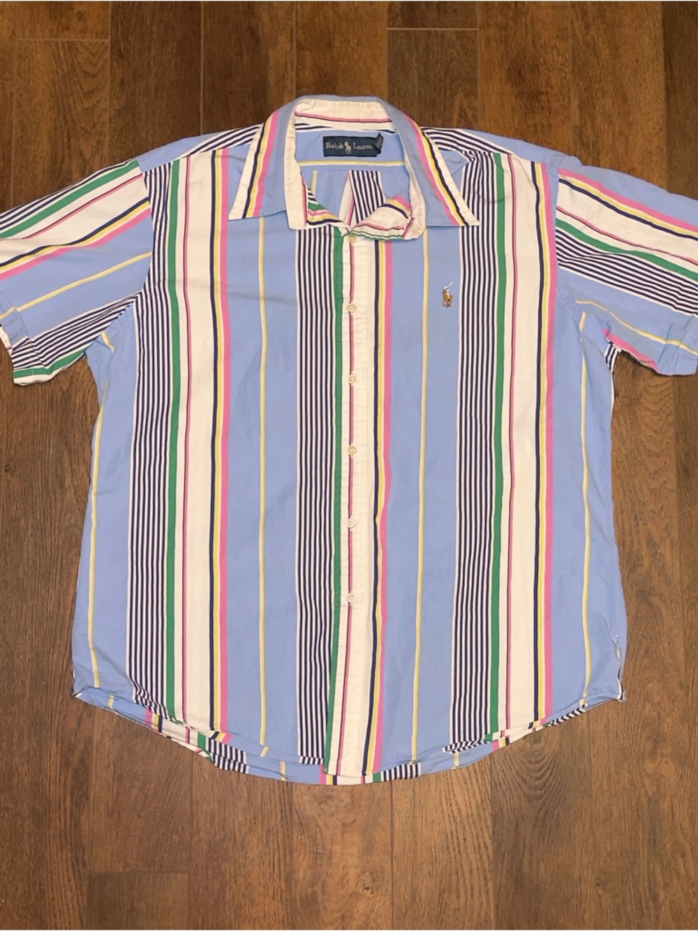 Ralph Lauren Shirt Mens XL Multicolor Striped Short Sleeve Button Up Classic